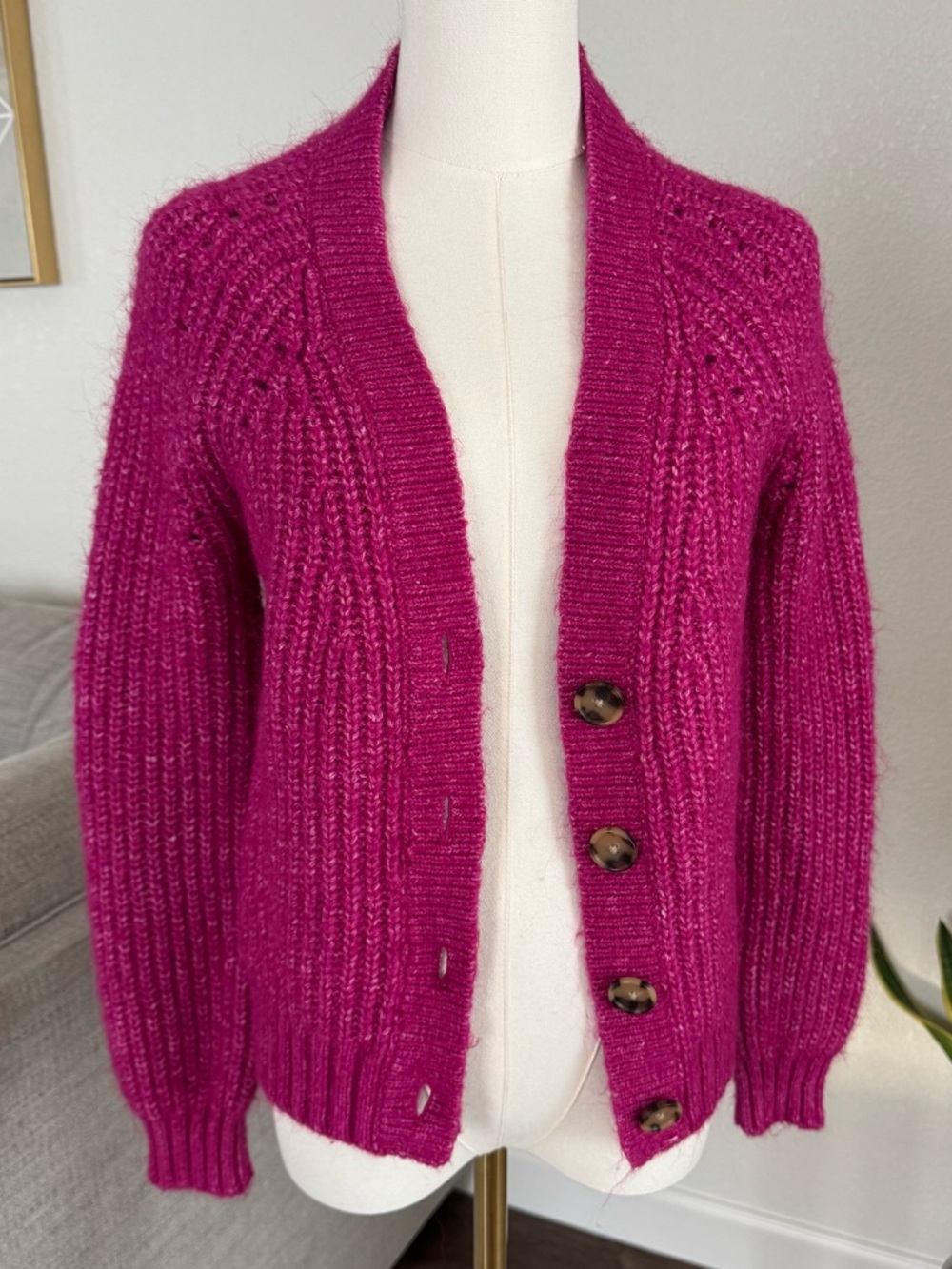 Loft Cardigan Sweater Small Pink Button Up Fuzzy Cozy Soft Coquette Cottagecore